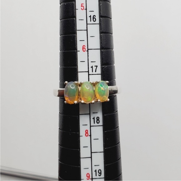 Genuine Ethiopian Triple Oval Welo Opal 925 Sterling Silver Ring - Picture 7 of 7